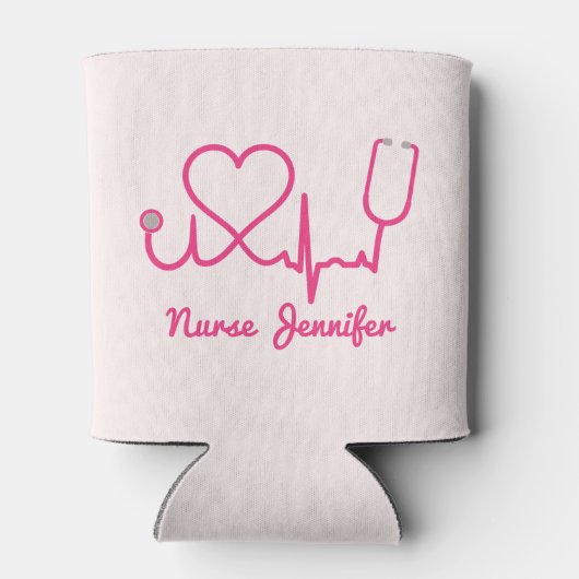 Roze aangepaste verpleegster Stethoscoop Heart Lif Blikjeskoeler (Achterkant)