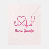 Roze aangepaste verpleegster Stethoscoop Heart Lif Fleece Deken (Voorkant)