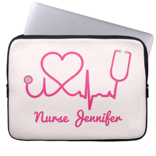 Roze aangepaste verpleegster Stethoscoop Heart Lif Laptop Sleeve