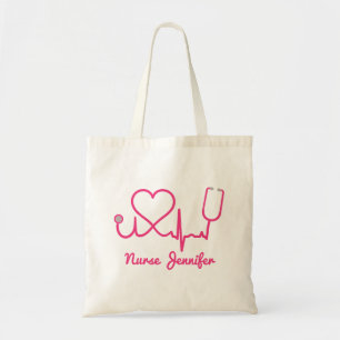 Roze aangepaste verpleegster Stethoscoop Heart Lif Tote Bag