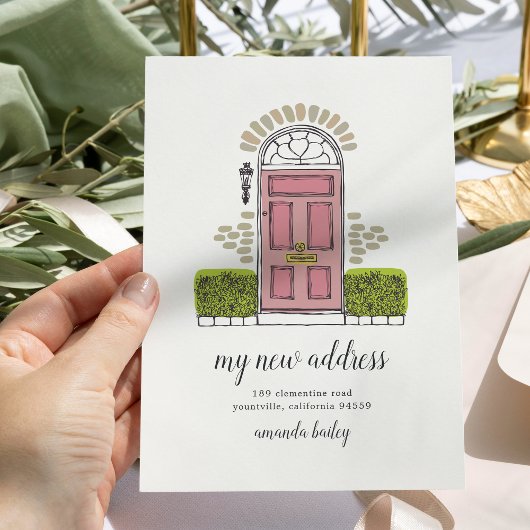 Roze aankondiging van het verplaatsen van deuren