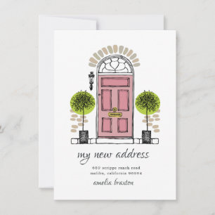 Roze aankondiging van het verplaatsen van deuren