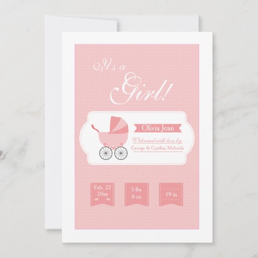 Roze aankondiging van het vervoer van Baby (Voorkant)