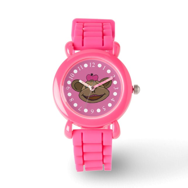 Roze Aap Meisjes Glitter Horloge (Voorkant)