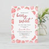Roze Aardbei Baby shower Kaart (Staand voorkant)