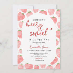 Roze Aardbei Baby shower Kaart