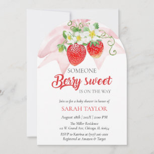 Roze Aardbei Babyshower Uitnodiging Sjabloon
