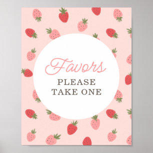 Roze Aardbei Birthday Party Favors Sign Poster