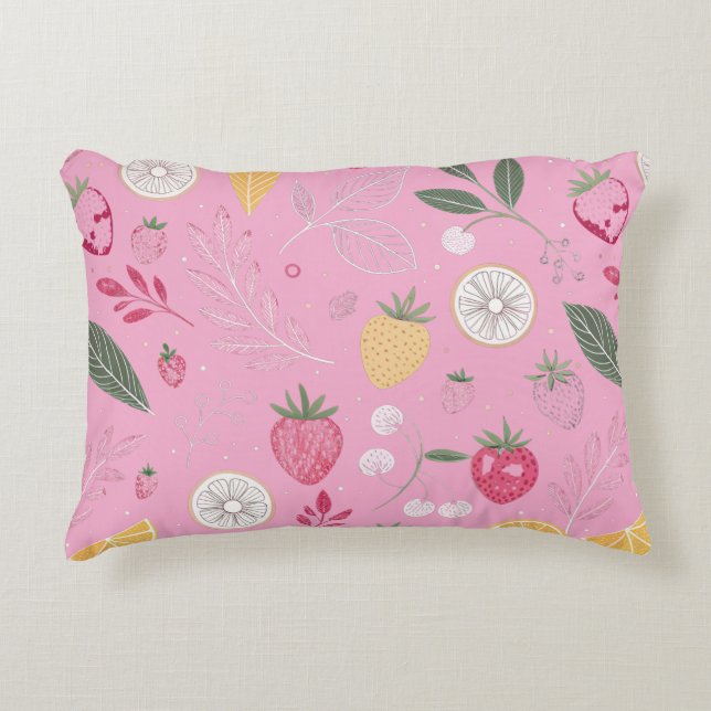 Roze Aardbei & Bloemaccent Kussen (Voorkant)