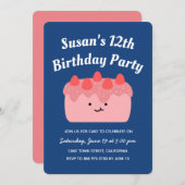 Roze aardbei Cake Birthday Party Kaart (Voorkant / Achterkant)