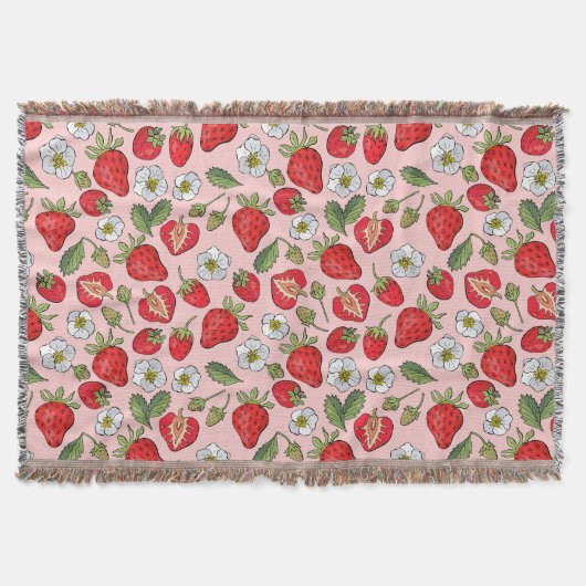 Roze aardbei Cottcore Cozy Woven Deken (Voorkant)