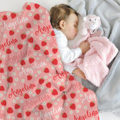 Roze Aardbei Custom Naam Meisjes Fleece Deken