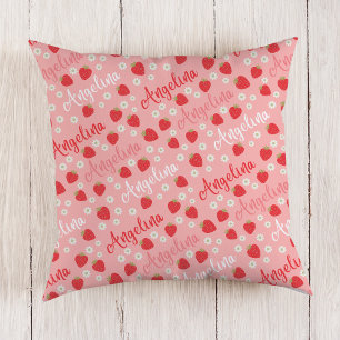 Roze Aardbei Custom Naam Meisjes Kussen