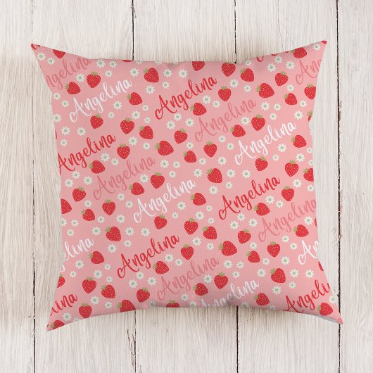 Roze Aardbei Custom Naam Meisjes Kussen