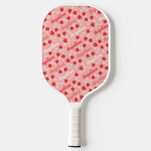 Roze Aardbei Custom Name Schattige Pickleball Paddle (Achterkant)