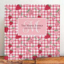 Roze Aardbei Gingham Patroon Monogram Recept