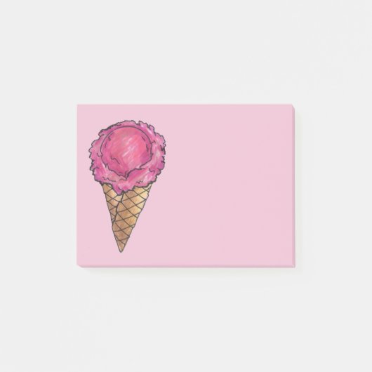 Roze aardbei Ice Cream Cone Post it Post-it® Notes (Voorkant)