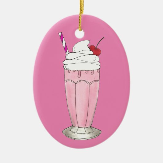 Roze aardbei Ice Cream Shake Milkshake Dessert Keramisch Ornament (Voorkant)