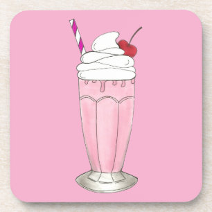 Roze aardbei Ice Cream Shoppe Milkshake Dessert Drankjes Onderzetter