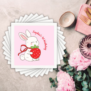 Roze Aardbei Konijn Verjaardag Servet