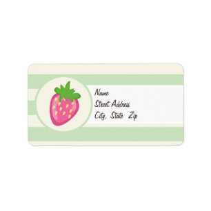 Roze aardbei; pastelgroene strepen etiket