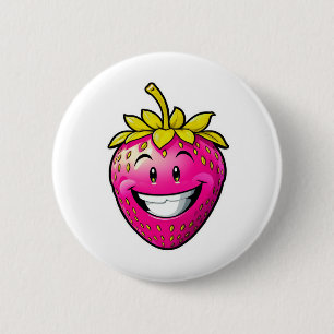 Roze aardbei ronde button 5,7 cm