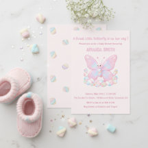 Roze Aardbei Vlinder Meisje Baby Shower 