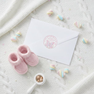 Roze Aardbei Zoete Vlinder Meisje Baby Shower  Ronde Sticker