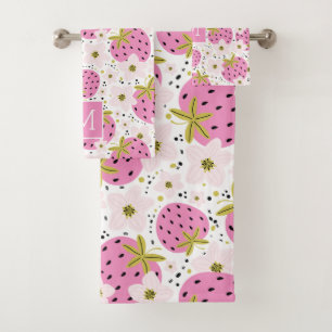 Roze aardbeien Aangepast monogram Bad Handdoek