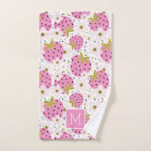 Roze aardbeien Aangepast monogram Bad Handdoek (Handdoek)