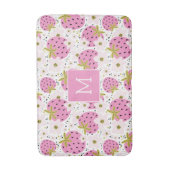 Roze aardbeien Aangepast monogram Badmat (Voorkant Verticaal)