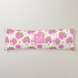 Roze aardbeien Aangepast monogram Lichaamskussen