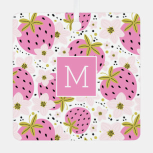 Roze aardbeien Aangepaste monogram siernamen Metalen Ornament