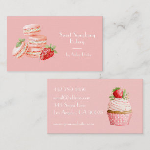 Roze Aardbeien Cupcake Waterverf Bakkerij Zakelijk Visitekaartje