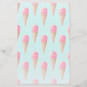 Roze Aardbeien Ice Cone Pattern, Blue Briefpapier