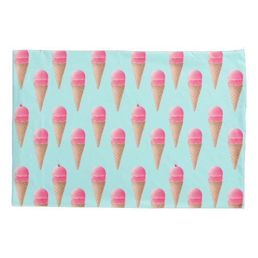 Roze Aardbeien Ice Cone Pattern, Blue Kussensloop (Achterkant)