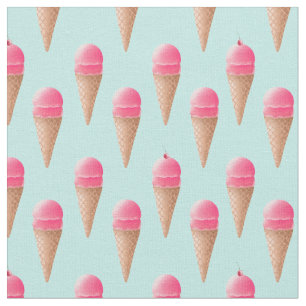 Roze Aardbeien Ice Cone Pattern, Blue Stof