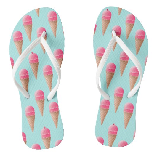Roze Aardbeien Ice Cone Pattern, Blue Teenslippers (Voetbed)