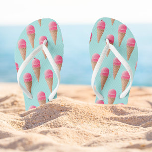 Roze Aardbeien Ice Cone Pattern, Blue Teenslippers