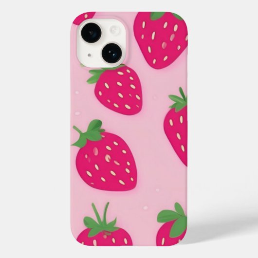 Roze aardbeien iPhone 14 hoesje (Achterkant)