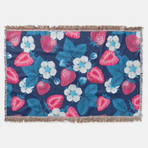 Roze aardbeien op blauw deken