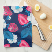 Roze aardbeien op blauw theedoek (Quarter Fold)