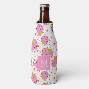 Roze Aardbeien Op Maat Gemaakt Monogram Flesjeskoeler