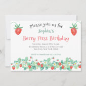 Roze aardbeienbes Eerste Verjaardag Kaart (Voorkant)