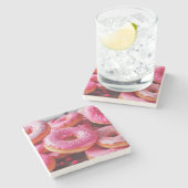 Roze aardbeiendonuts stenen onderzetter (Zijkant)