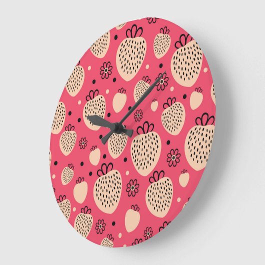 Roze aardbeienpatroon: naadloos zoet ontwerp grote klok (Hoek)