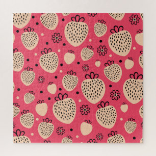 Roze aardbeienpatroon: naadloos zoet ontwerp legpuzzel