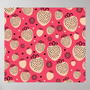 Roze aardbeienpatroon: naadloos zoet ontwerp poster