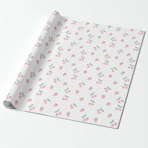  roze aardbeienplant esthetisch patroon cadeaupapier
