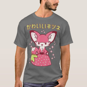 Roze aardbeienroos Fox Japans Kawaii Roze Go T-shirt